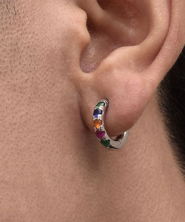 Casual Rainbow Sterling Silver Zircon Hoop Earrings