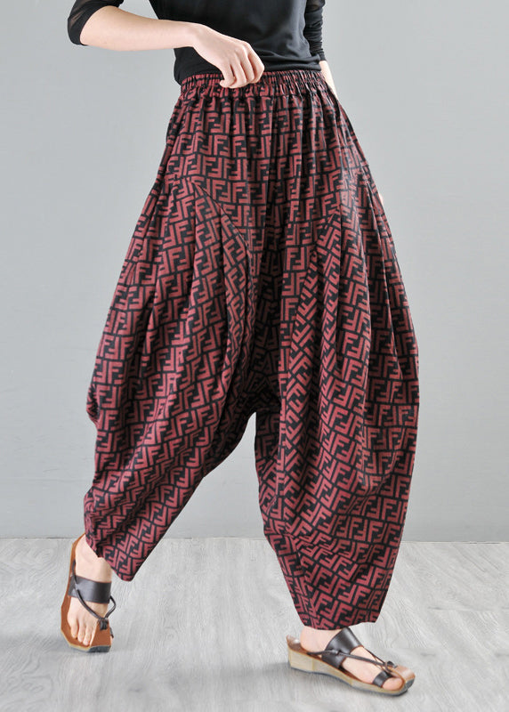 Casual Red Pockets Cotton Wide Leg Pants Summer