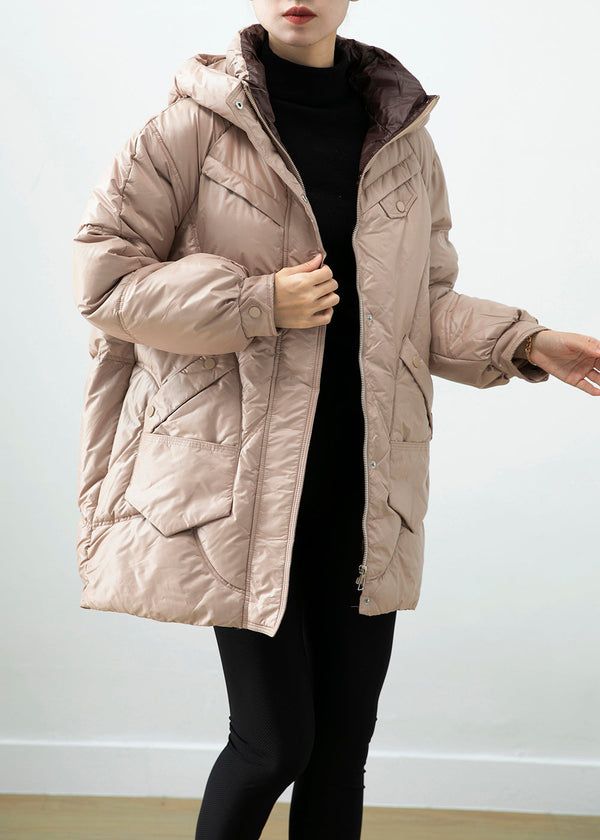 Chic Khaki Hooded Oversized Duck Down Puffer Jacket Winter