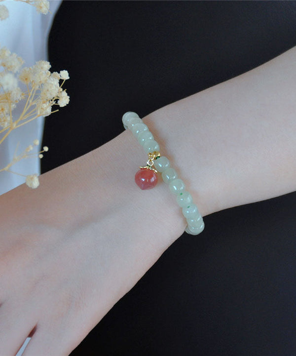 Chic Little Green Stainless Steel Jade Agate Charm Bracelet