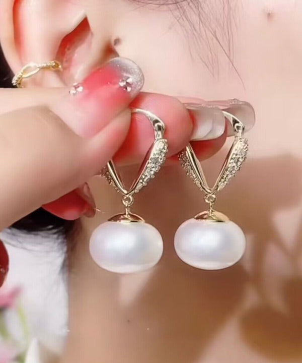 Chic White Copper Overgild Pearl Love Zircon Drop Earrings