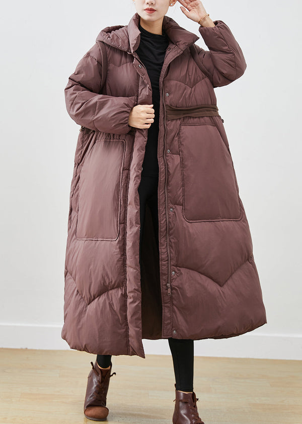 Chocolate Duck Down Coats Drawstring Big Pockets Winter