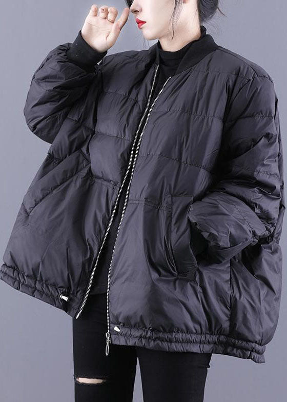 Classy Black Stand Collar Oversized Fine Cotton Filled Puffer Jacket Winter