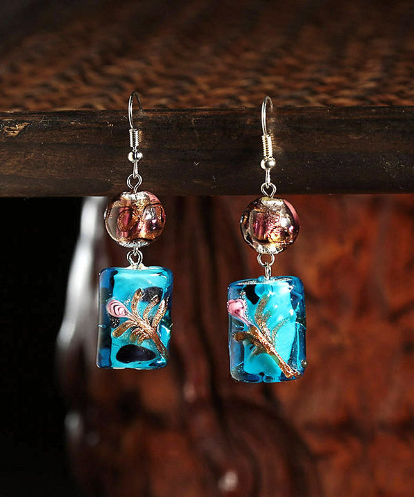 Classy Blue Coloured Glaze Drop Earrings