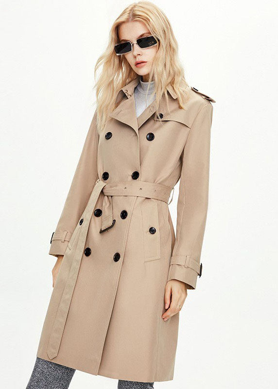 Classy Khaki Peter Pan Collar Double Breast Cotton Cinch Coat Fall