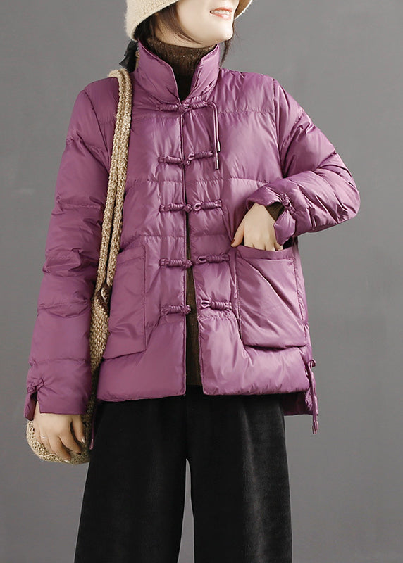 Classy Purple Chinese Button Duck Down Puffer Jacket Winter