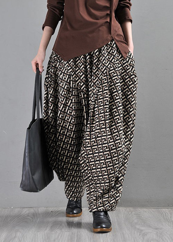 Chocolate Pockets Print Elastic Waist Pants Fall