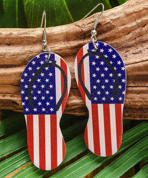 Cute Independence Day Theme Print Slipper Shape Leather Earrings