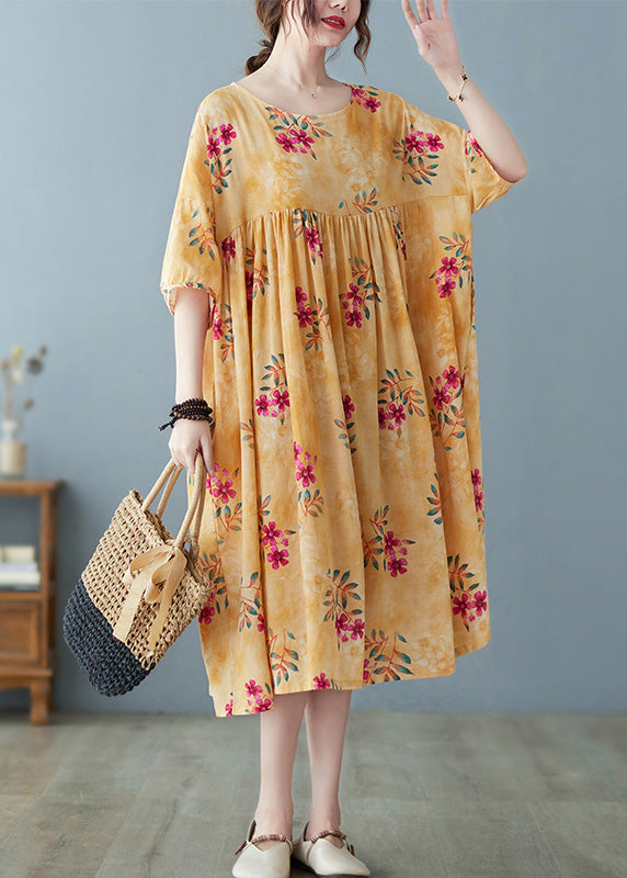 Cute Yellow Patchwork Print Cotton Holiday Maxi Dresses Summer