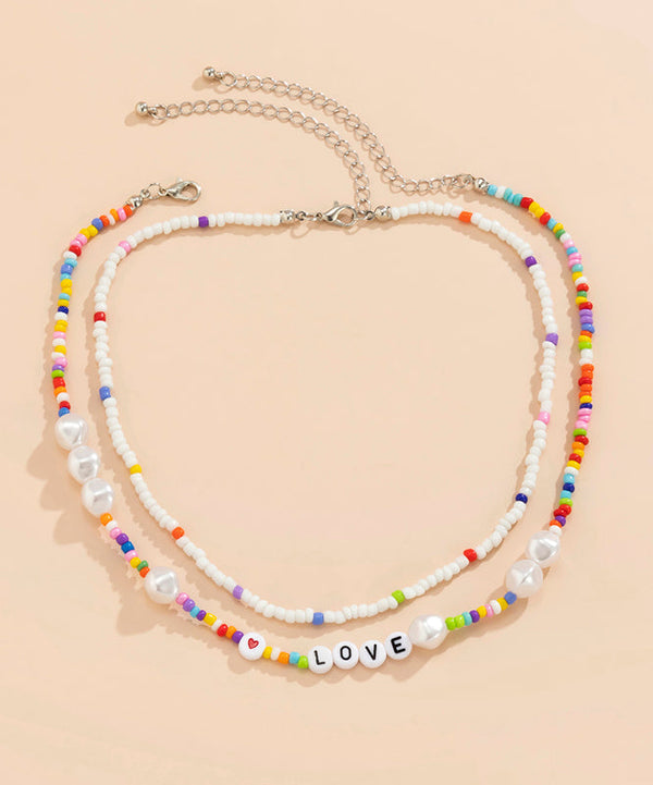 DIY Rainbow Acrylic Double Layer Beading Pearl Love Graphic Gratuated Bead Necklace