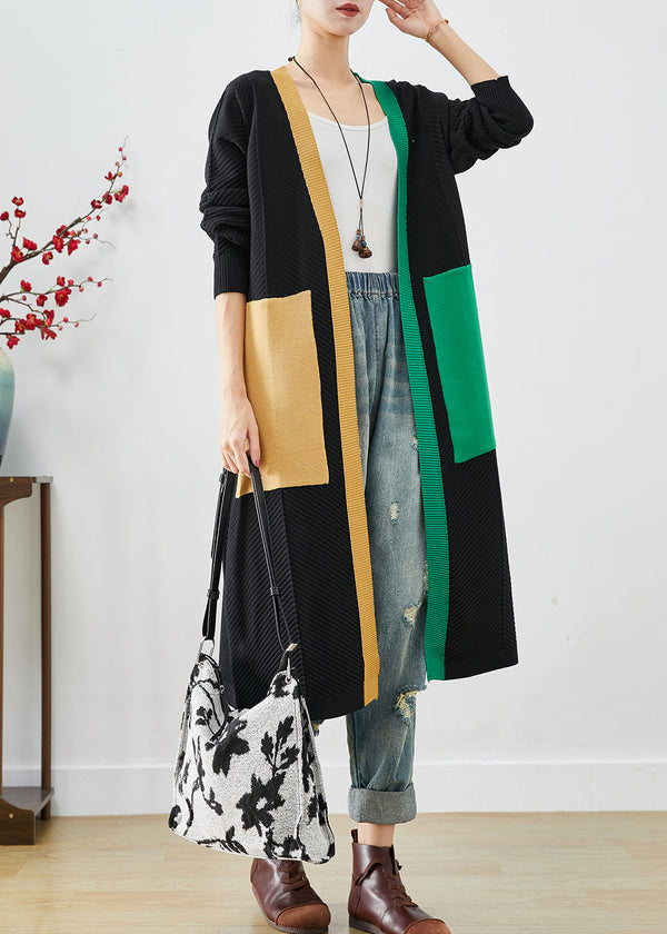 Diy Black Asymmetrical Patchwork Pockets Knit Cardigan Fall