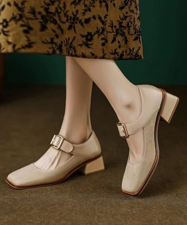 Elegant Apricot Suede Square Head Buckle High Heels