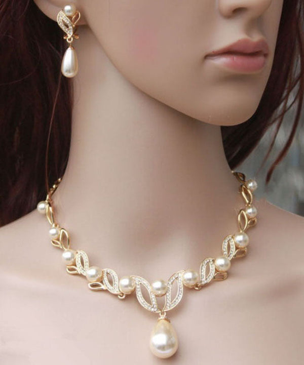 Elegant Gold Alloy Pearl Zircon Pendant Necklace