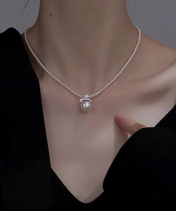 Elegant White Alloy Zircon Pearl Pendant Necklace