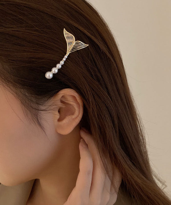 Elegant White Pearl Fish Tail Shark Clip Hairpin