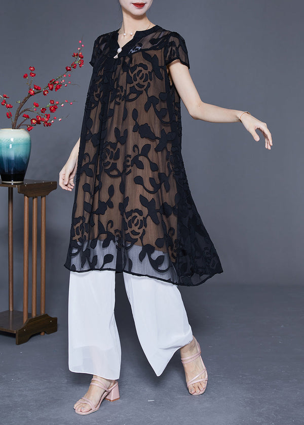 Fashion Black Embroidered Oversized Tulle Dress Summer