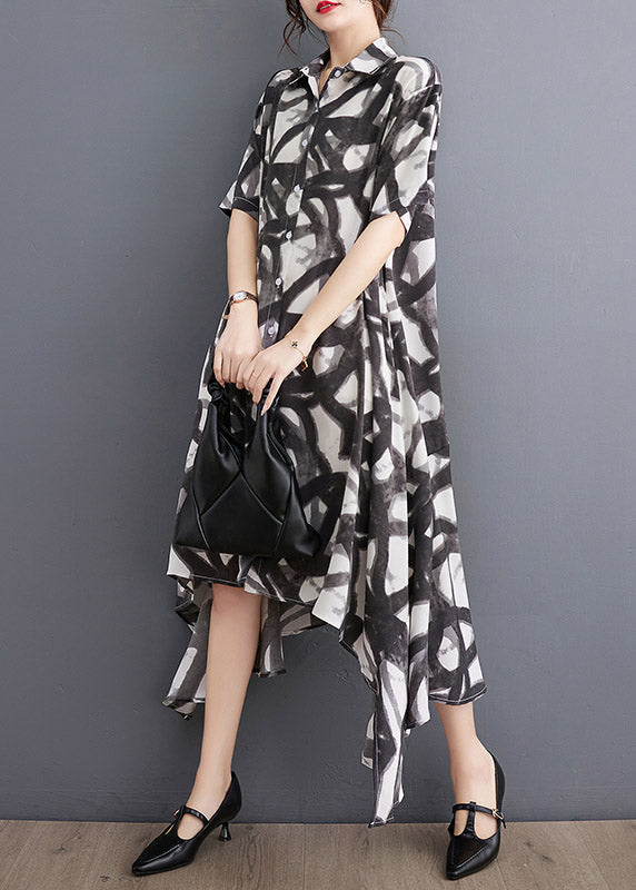 Fashion Black Print Asymmetrical Holiday Long Dress Summer