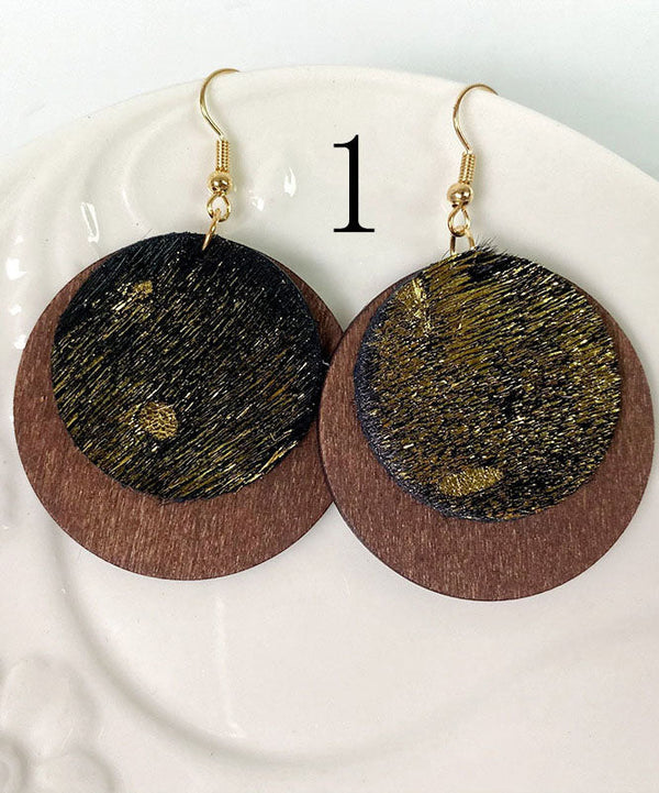 Fashion Genuine Cowhide Hair Leather Layered Design Circular Earrings Ornaments