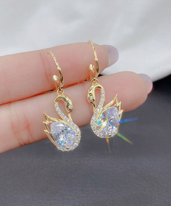 Fashion Gold Alloy Zircon Crystal Swan Drop Earrings