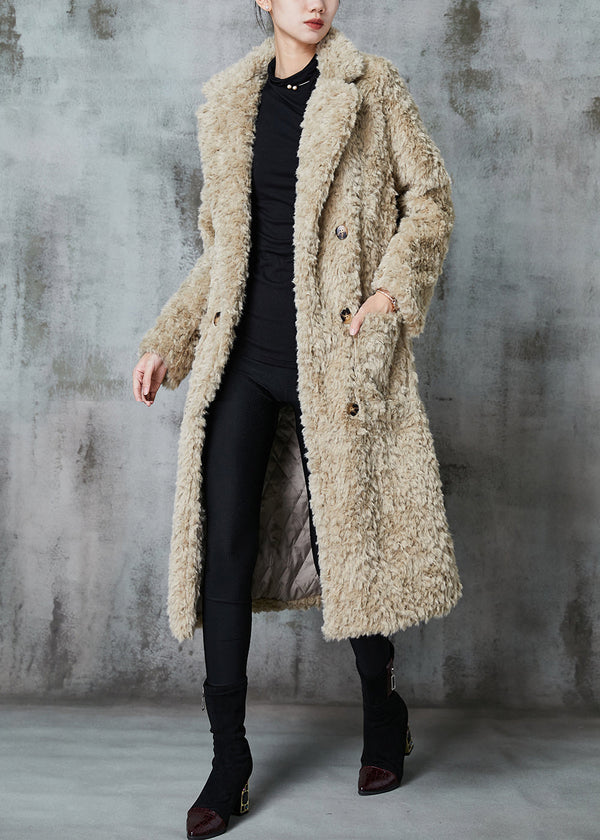 Fashion Khaki Double Breast Thick Fuzzy Fur Fluffy Coats Winter