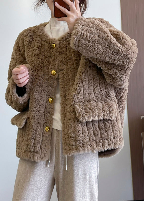 Fashion Khaki Thick Faux Fur Teddy Coat Winter