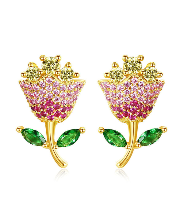 Fashion Multi Color Rose Zircon Copper Stud Earrings