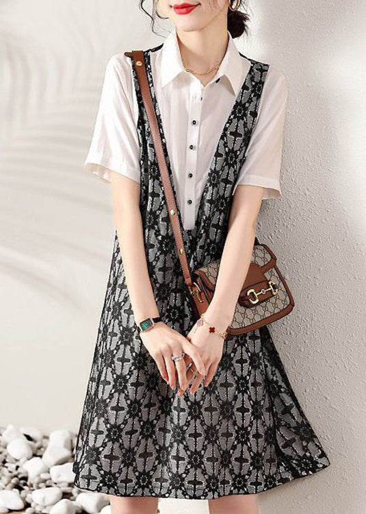 Fashion Peter Pan Collar False Two Pieces Cotton Shirts Dresses Summer