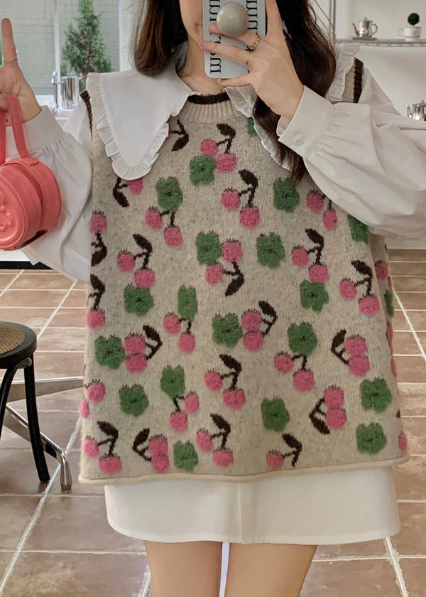 Fashion Pink O Neck Jacquard Patchwork Knit Vest Sleeveless