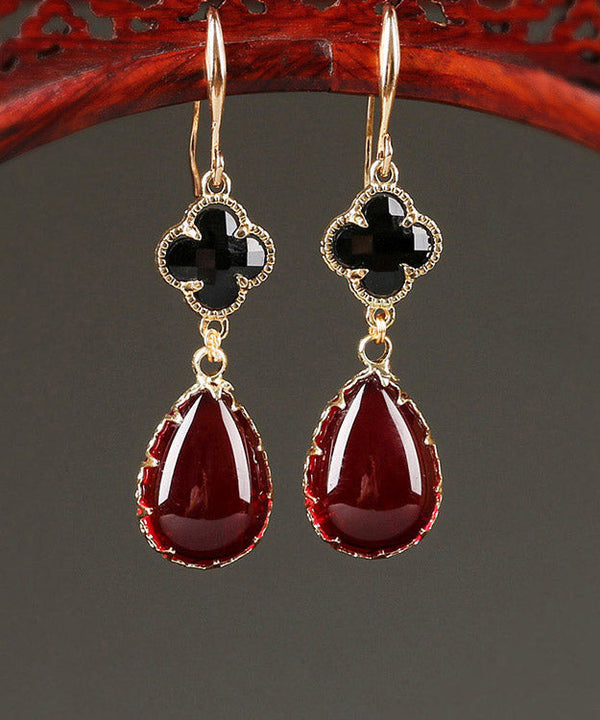 Fashion Red Coloured Glaze Clover Drip Drop Earrings