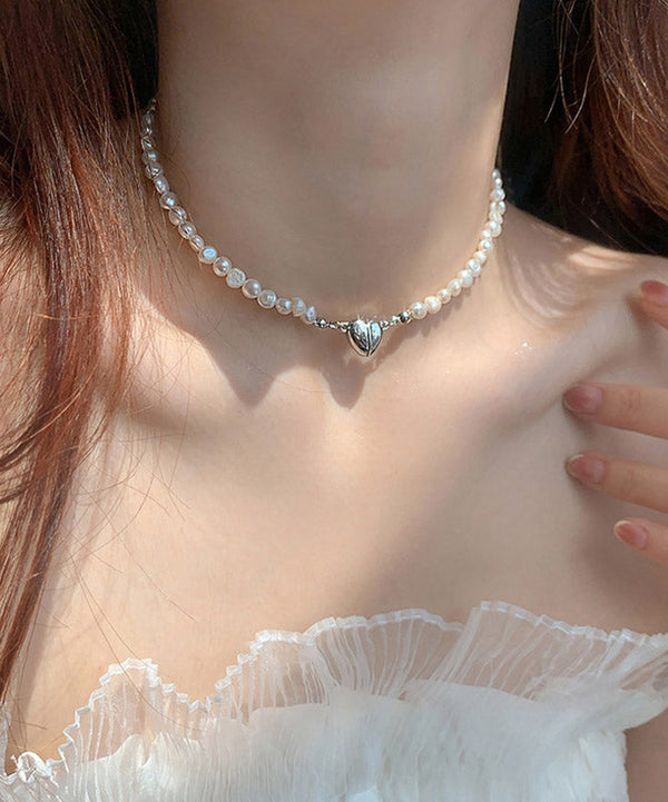 Fashion White Overgild Asymmetricar Love Pearl Pendant Necklace