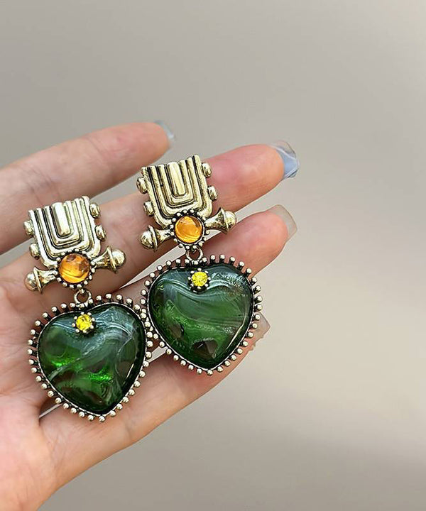 Fine Green Alloy Gem Stone Love Drop Earrings