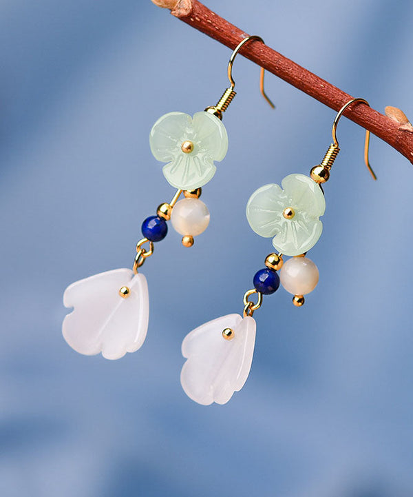 Fine Light Green Coloured Glaze Flower Pearl Drop Earrings