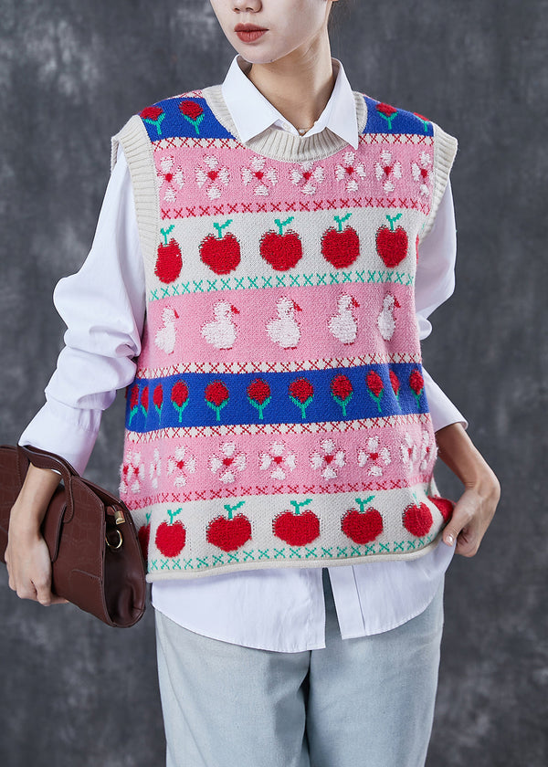 Fine Pink Oversized Jacquard Knit Vest Spring