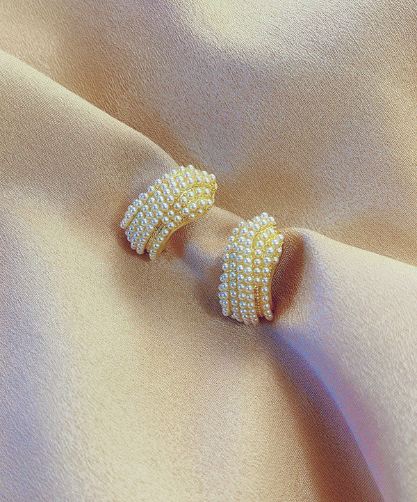 Fine White Alloy Pearl Zircon Hoop Earrings