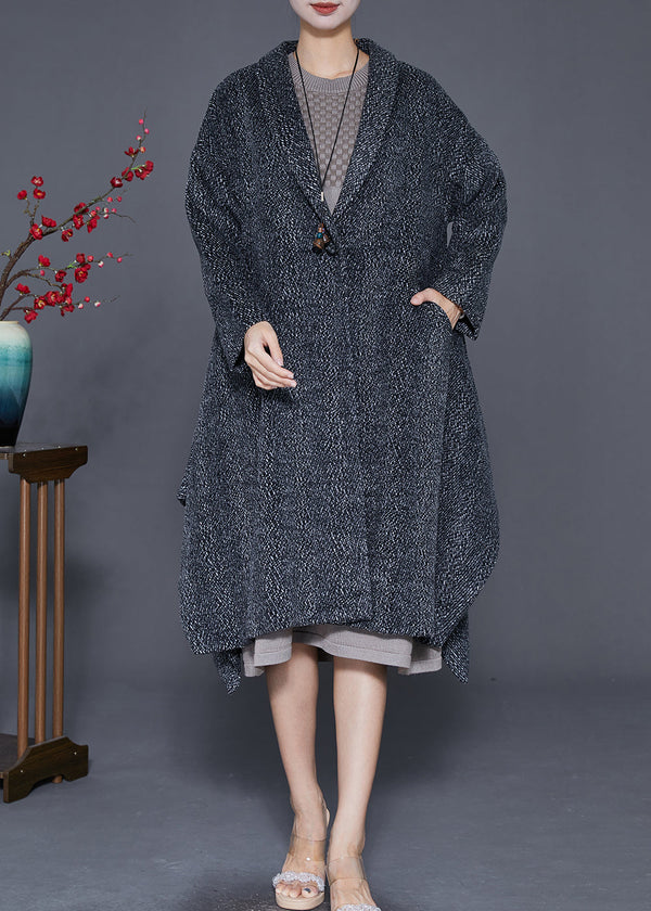 French Grey Asymmetrical Exra Large Hem Woolen Coat Outwear Fall