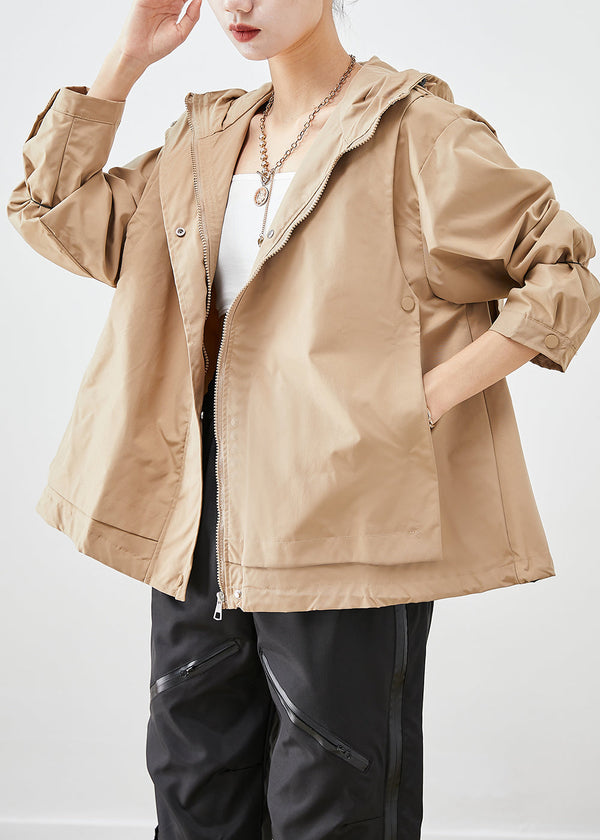 French Khaki Hooded Oversized Cotton Coat Outwear Fall