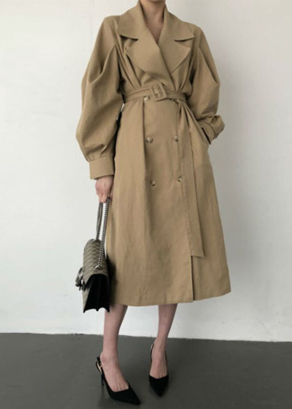 French Khaki Oversized Double Breast Cotton Trench Coats Spring