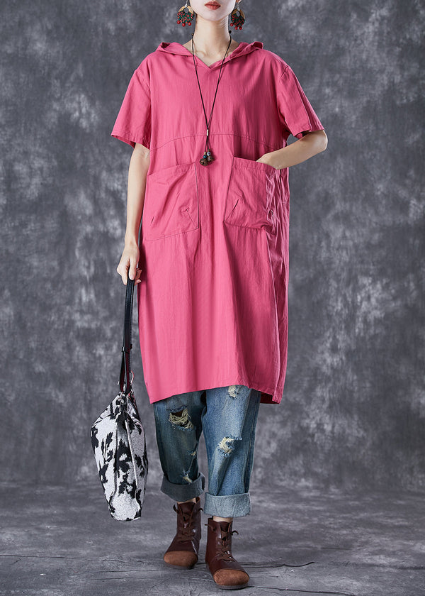 French Rose Hooded Pockets Cotton Sweatshirts Dress Summer
