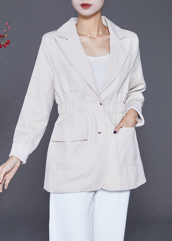 French White Peter Pan Collar Elastic Waist Cotton Coats Fall