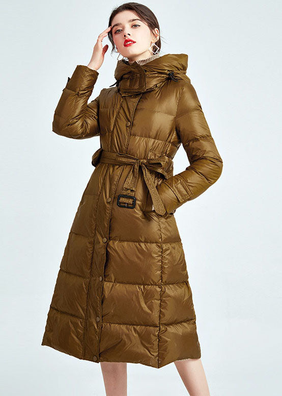 Golden Thick Duck Down Puffer Jacket Drawstring Sashes Winter