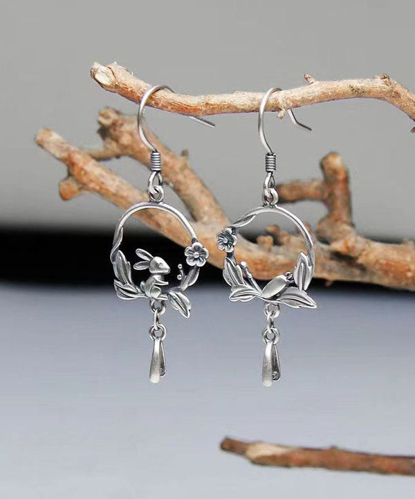 Handmade Boho Little Rabbit Carrot Silver Drop Earrings