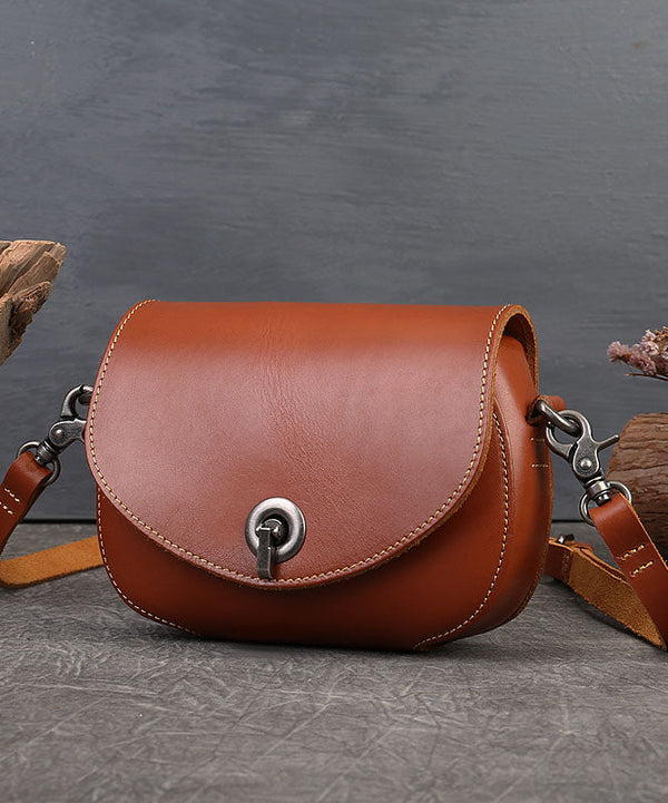 Handmade Brown Solid Calf Leather Satchel Handbag