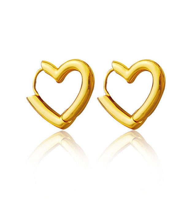 Handmade Gold Heart Copper Hoop Earrings