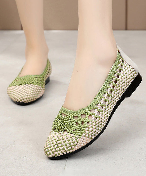 Handmade Knit Fabric Flat Shoes Splicing Hollow Out Women