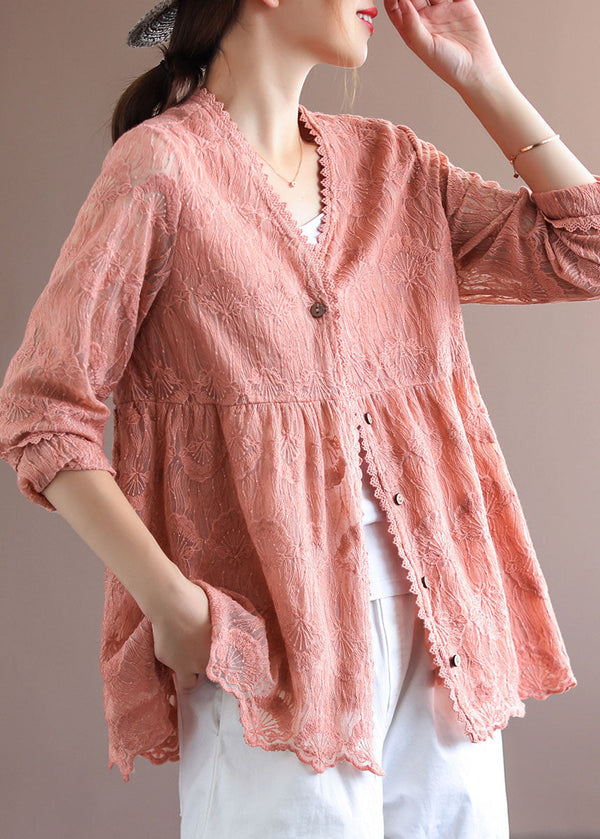 Handmade Pink Patchwork Lace Cardigans Tops Spring