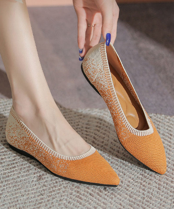 Handmade Splicing Flat Shoes Gradient Orange Knit Fabric