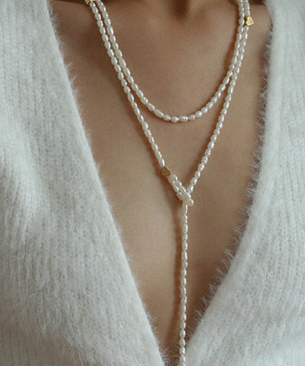 Handmade White Alloy Pearl Beading Gratuated Bead Necklace