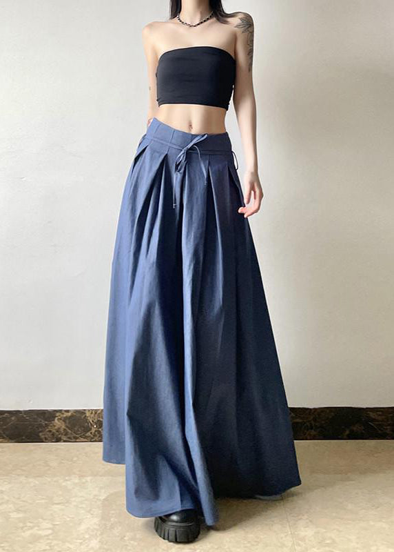 Italian Blue High Waist Wrinkled Exra Large Hem Cotton Skirts Summer