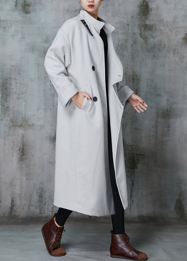 Italian Grey Asymmetrical Patchwork Woolen Coats Spring