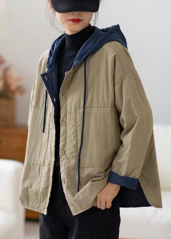 Italian Khaki Hooded Patchwork Fine Cotton Filled Witner Coat